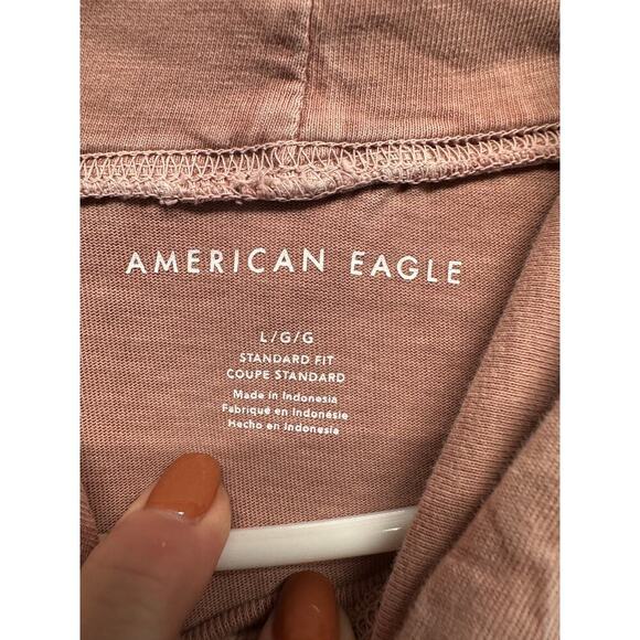 American Eagle Long Sleeve Burn Out Pink‎ Hoodie Women L Kangaroo Pocket - Picture 6 of 8